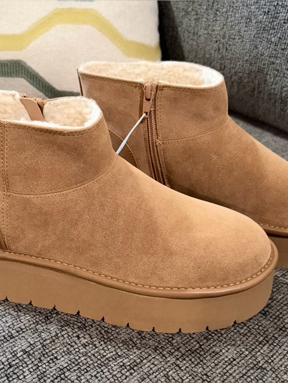 Target Tan Suede-Look Ankle Booties with Plush Lining